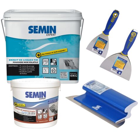 Semin - Rénovation mur Pack Reboucheur et Lisseur en pâte - Réaliser le Rebouchage et le Lissage d'un mur pour le rendre apte à recevoir de nouveaux revêtements (1/5)