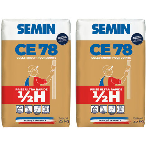 Enduit pour Joints de Plaques de Plâtre Semin - CE 78 - Temps de Prise 1/2 Heure - Sac de 25 kg (Lot de 2) (1/4)