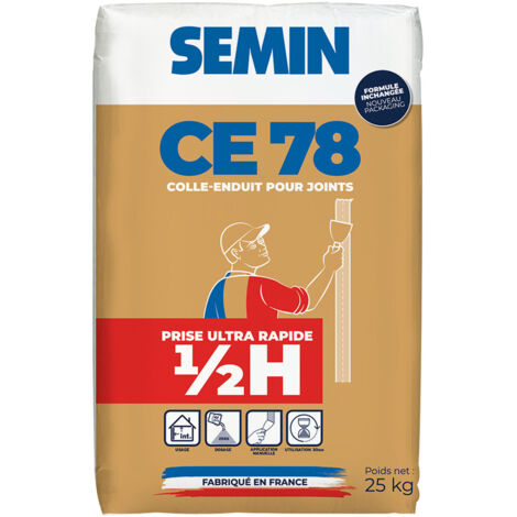 Enduit pour Joints de Plaques de Plâtre Semin - CE 78 - Temps de Prise 1/2 Heure - Sac de 25 kg