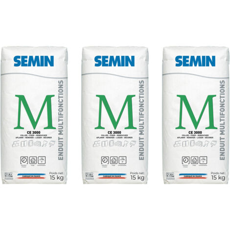 Enduit Multifonctions Semin - CE 3000 - pour Coller, Fixer, Reboucher, Aplanir, Lisser et Décorer - Sac de 15 kg (lot de 3) (1/5)