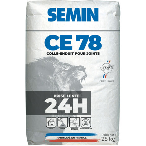 Enduit pour Joints de Plaques de Plâtre Semin - CE 78 Lent - Temps de Prise 24 Heures - Sac de 25 kg