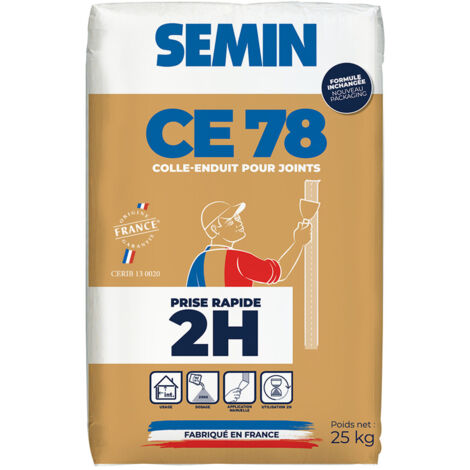 Enduit pour Joints de Plaques de Plâtre Semin - CE 78 - Temps de Prise 2 Heures - Sac de 25 kg
