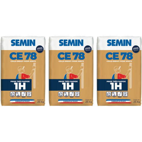 Enduit pour Joints de Plaques de Plâtre Semin - CE 78 - Temps de Prise 1 Heure - Sac de 25 kg (Lot de 3) (1/4)