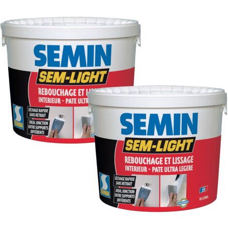 Enduit de Rebouchage Allégé pour Trous et Fissures Importants Semin - Sem-Light - Intérieur - Seau de 10 L (lot de 2)