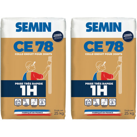 Enduit pour Joints de Plaques de Plâtre Semin - CE 78 - Temps de Prise 1 Heure - Sac de 25 kg (Lot de 2) (1/4)