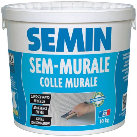 Semin – Colle pour revêtements muraux légers et toiles de verre – Seau 10 kg – Formulation sans solvant pour milieu humide – Application facile