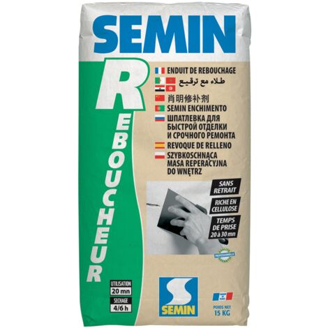 Semin – Enduit de rebouchage en poudre 15 kg – Pour intérieur – Temps de prise 20 min – Ne se fissure pas – Sac blanc cassé