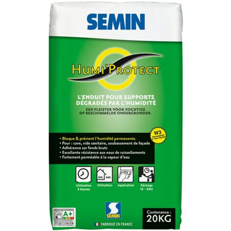 Semin – Enduit de façade spécial maçonnerie humide – Sac de 20 kg – Adhérence conforme EN 16566 – Perméabilité classe V1