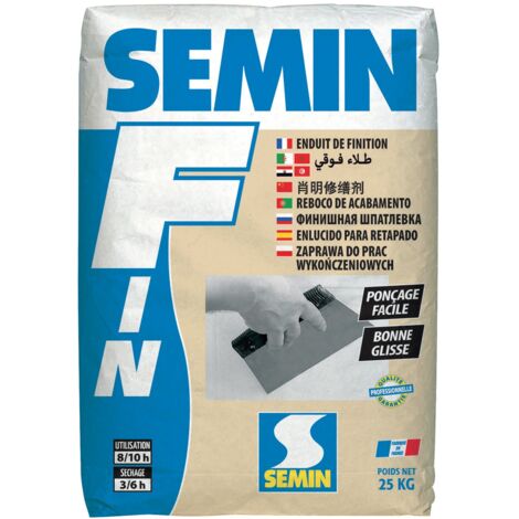 Semin – Enduit de lissage 25 kg – Pour murs et plafonds – Granulométrie fine – Adhérence conforme à la norme NFT 30 608