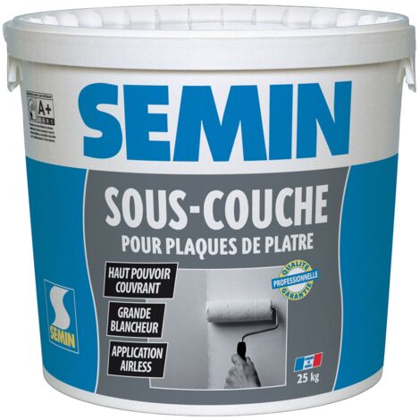 Semin – Sous-couche pour plaque de plâtre – Seau de 25 kg – Densité 1,7 – Consommation 6 à 8 m²/kg – Temps de séchage 20 à 30 min