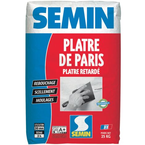 Semin – Plâtre de Paris pour moulages et scellements – Poudre 25 kg – Temps de prise optimal – Application facile sur béton et plâtre