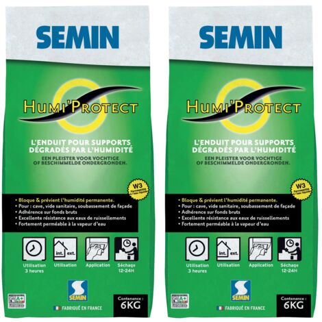 Enduit Spécial Maçonnerie Humides Semin - Humi'Protect - Intérieur/Extérieur - Poudre - Sac de 6 kg (lot de 2) (1/3)