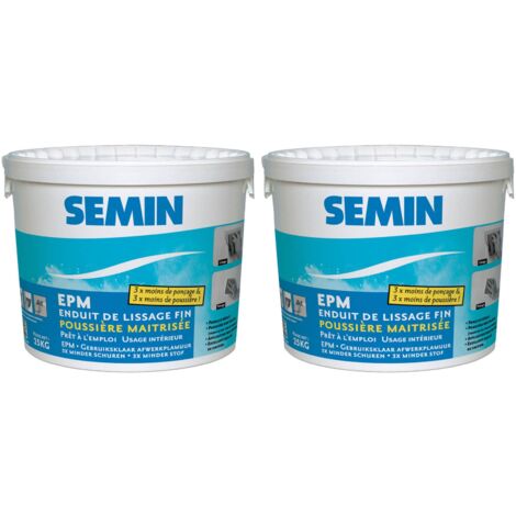 Enduit de Lissage Semin - Poussière Maîtrisée - Finition des Murs - 3 Fois Moins de Ponçage - Intérieur - Seau de 25 kg (lot de 2) (1/5)