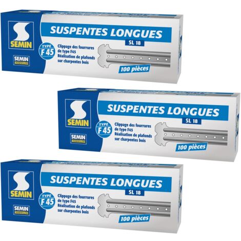 Semin – Suspentes longues 170 mm F45 – Acier galvanisé pour faux plafonds – Boite de 100 (lot de 3) – Fixation rapide et durable