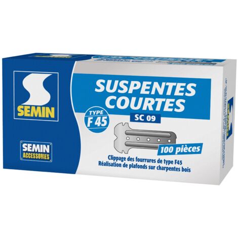 Semin – Suspente courte 80 mm type F45 – Boîte de 100 pièces en acier galvanisé – Pour montage de plafonds suspendus en plaque de plâtre (1/10)