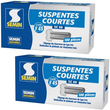 Semin – Suspentes courtes 80 mm F45 – Acier galvanisé pour plafonds suspendus – Boite de 100 (lot de 2) – Épaisseur 75/100 mm