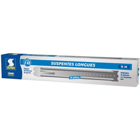 Semin – Suspente longue 400 mm type F45 – Acier galvanisé – Boîte de 50 pièces – Pour plafonds suspendus et faux-plafonds