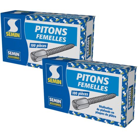 Semin – Pitons femelles pour faux plafond – Acier zingué – Longueur 55 mm – Boite de 100 (lot de 2) – Fixation tige filetée