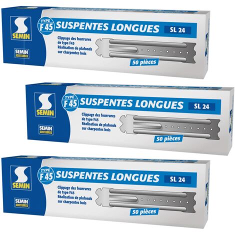 Semin – Suspentes longues 240 mm F45 – Acier galvanisé – Boîte de 50 – Pour plafonds suspendus et faux plafonds