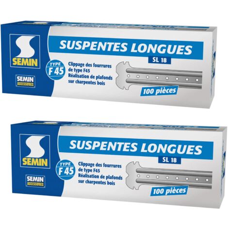 Semin – Suspentes longues 170 mm F45 – Acier galvanisé pour faux plafonds – Boîte de 100 unités – Installation rapide