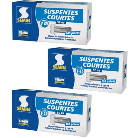 Semin – Suspentes courtes 80 mm F45 – Acier galvanisé pour plafond suspendu – Boîte de 100 unités – Lot de 3