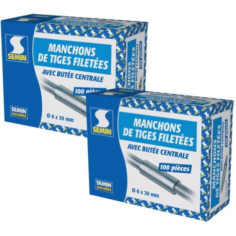 Semin – Manchons pour tige filetée 6 x 30 mm – Acier – Lot de 200 manchons pour assemblage rapide – Filetage métrique pas standard