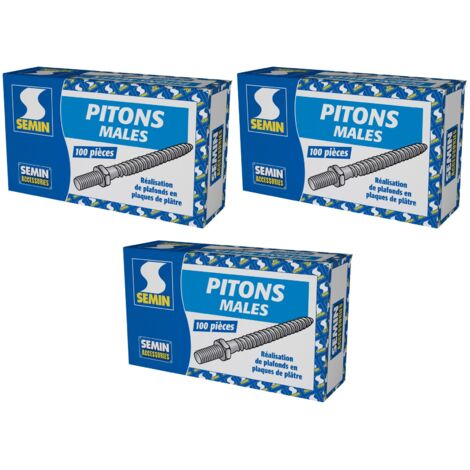 Semin – Lot de 300 pitons mâles 77mm en acier zingué – Fixation pour faux plafond – Pour travaux de rénovation – Boîte de 100 unités