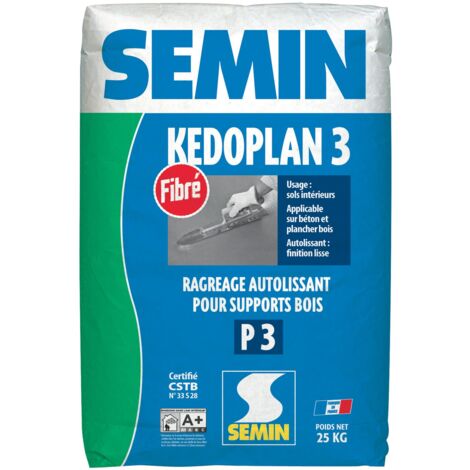Semin – Enduit de ragréage autolissant fibré P3 – Haute résistance à l'eau – Pour supports bois – Sac 25 kg