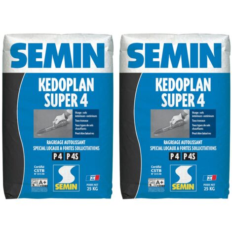 Semin – Enduit de ragréage autolissant P3/P4 – Application jusqu’à 30mm en une passe – Sac de 25 kg – Lot de 2
