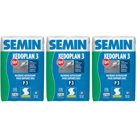 Semin – Enduit de ragréage autolissant pour sols intérieurs – Rattrapage de planéité – Sac de 25 kg – Pack de 3
