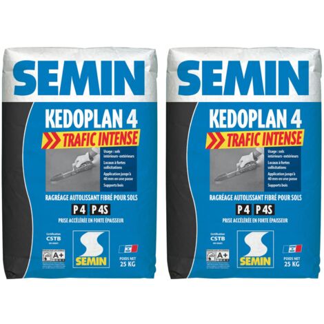 Semin – Enduit de ragréage autolissant fibré P3/P4 – Prise accélérée – Sac 25 kg – Pour sols intérieurs et extérieurs – Lot de 2 (1/5)