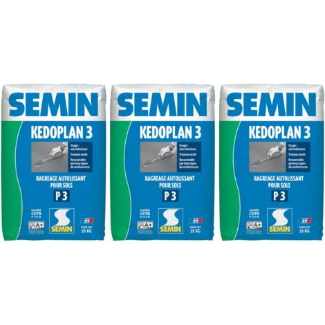 Enduit de Ragréage Autolissant Semin - Kedoplan 3 - Sol Intérieur - sac de 25 kg (lot de 3)