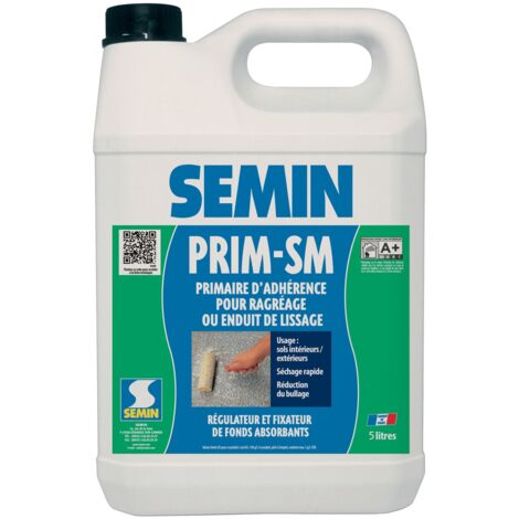 Semin – Primaire d'adhérence pour enduit de lissage – 5 L – Prêt à l'emploi pour supports poreux – Séchage rapide et réduction du bullage