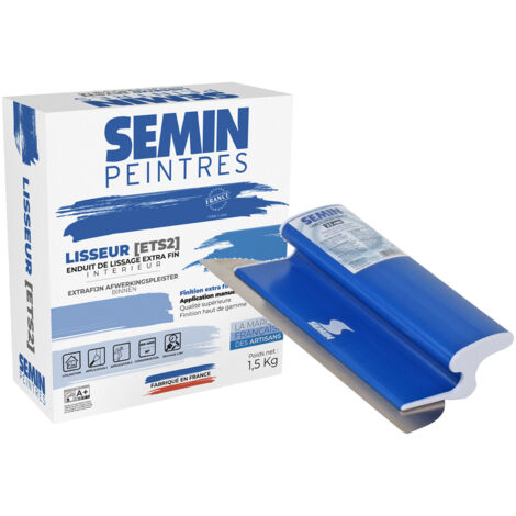 Semin Lisseur, Enduit de Lissage Extra Fin en Poudre pour Finition des Murs, Intérieur, Boite de 1,5 kg et une Lame CE 78 pour Enduire et Lisser, 25 cm (1/5)