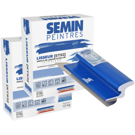 Semin Lisseur, Enduit de Lissage Extra Fin en Poudre pour Finition des Murs, Intérieur, Boite de 1,5 kg (Lot de 2) et une Lame CE 78 pour Enduire et Lisser, 25 cm (1/5)