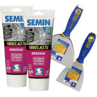 Enduit de rebouchage élastique pour fissures vivantes Fibrelastic Semin - intérieur/extérieur - tube de 300 g (lot de 2), un couteau à enduire - 10 cm et 15 cm