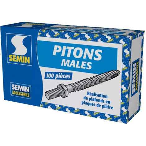 Semin – Pitons mâles 77mm en acier zingué – Boite de 100 – Pour fixation de cavalier pivot dans faux plafonds – Usage rénovation