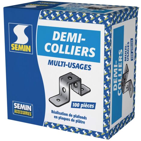 Semin – Demi collier pour fixation tige filetée – Acier galvanisé – Longueur 70mm – Boîte de 100 pièces – Résistance A1