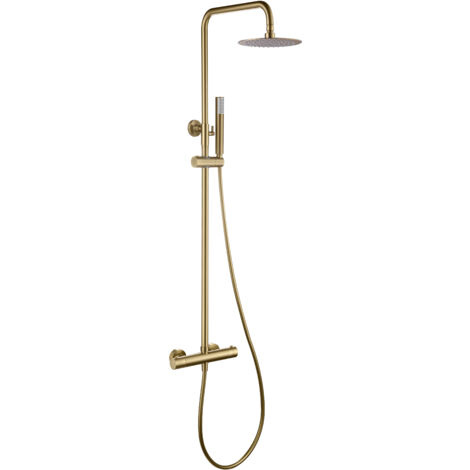 Barre de douche thermostatique - Robinets de salle de bain thermostatiques - Ensemble de barre de douche en or brossé avec pulvérisateur