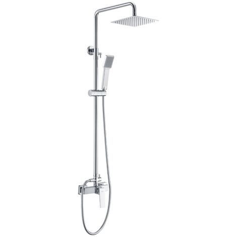 Ensemble colonne de douche - Barre de douche monocommande extensible en acier inoxydable avec pomme de douche et poignée de douche en Chrome