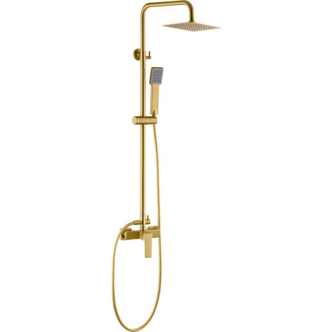 Ensemble colonne de douche - Barre de douche monocommande extensible en acier inoxydable avec douchette et poignée de douche en Or Brossé