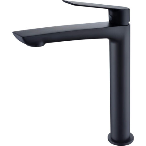 Robinet de lavabo à bec haut, Mitigeur de salle de bain - Mitigeur eau chaude/froide - Robinet de lavabo à poser haut Couleur Noir Mat