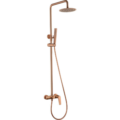 Barre de douche monocommande extensible - Colonne de douche - Robinetterie de salle de bain avec douchette et poignée de douche Couleur Or Rose Brossé