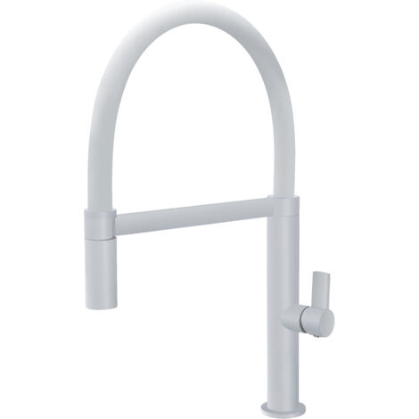 Mice - Robinet de cuisine, mitigeur d'évier flexible extractible avec douchette - Série LAOS Blanc Mat - GCE014