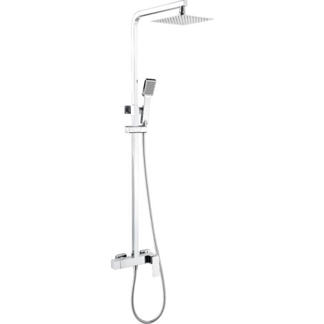 Barre de douche monocommande extensible de 82 cm à 126 cm - Colonne de douche avec pomme de douche, poignée de douche, coloris chrome