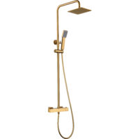 Ensemble colonne de douche - Barre de douche thermostatique extensible en acier inoxydable avec douchette et poignée de douche en Or Brossé