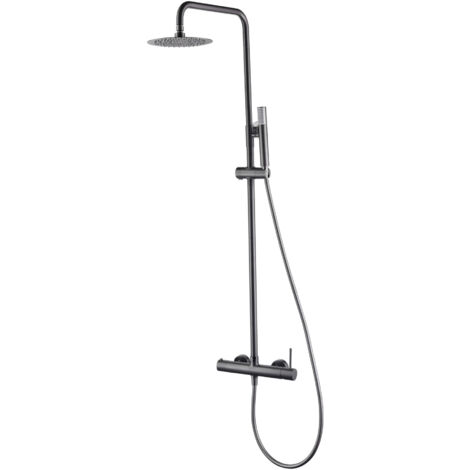 Colonna doccia con miscelatore integrato in acciaio inox - soffione extra piatto - Rubinetteria bagno Black Gun Metal