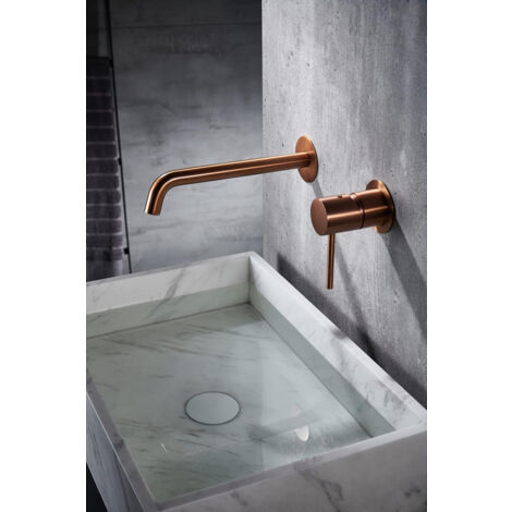 Rubinetto per lavabo monocomando a parete - Rubinetti da bagno ad incasso per lavelli - Colore oro rosa spazzolato