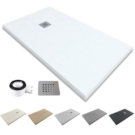 Plato de Ducha de Resina Extraplano Antideslizante Válvula de Desagüe y Rejilla Pizarra Suave Blanco 80 X 140 cm