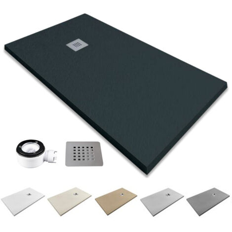 Plato de Ducha de Resina Extraplano Antideslizante Válvula de Desagüe y Rejilla Pizarra Suave Antracita 70 X 120 cm (1/5)